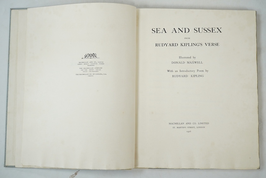 Kipling, Rudyard - Sea and Sussex from Rudyard Kipling's Verse. With an introductory poem ... Limited Edition 9 (of 500 large paper copies, signed by the author). 24 coloured and mounted plates (by Donald Maxwell); origi